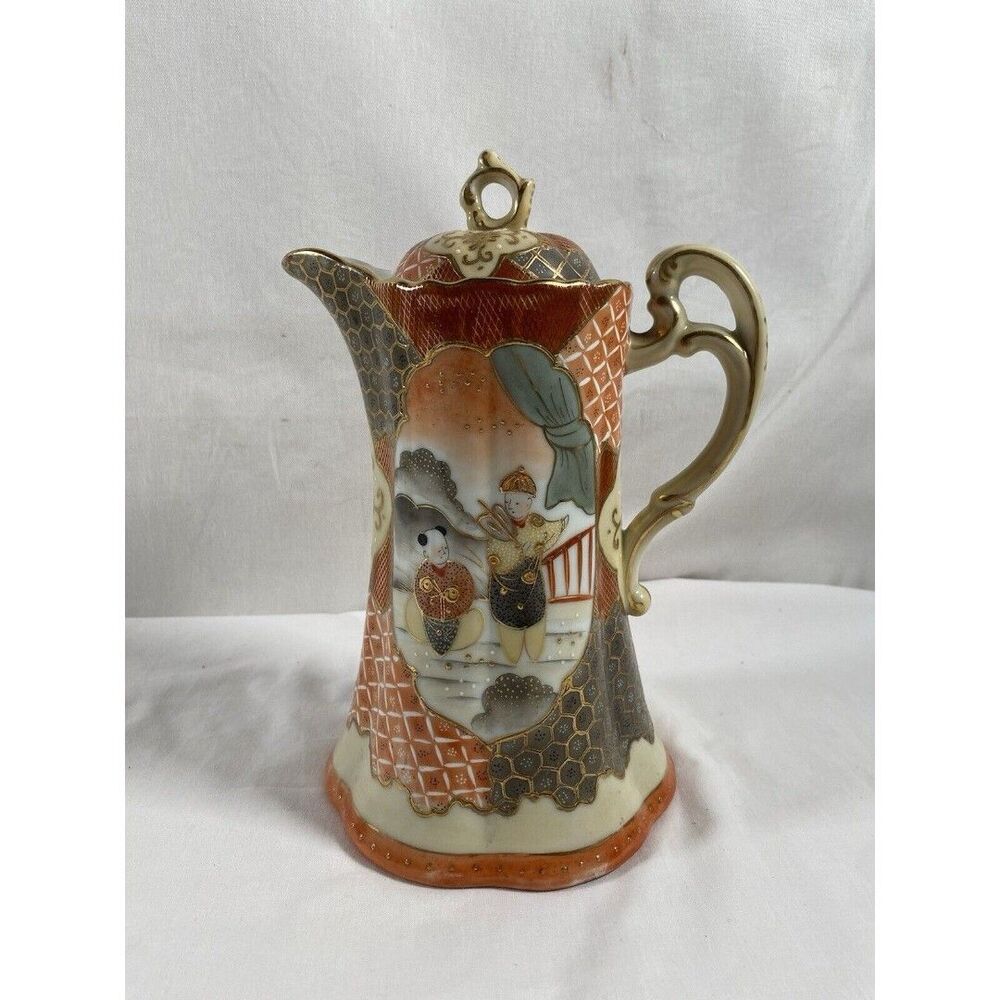 Vintage Japanese Kutani Hand Painted Chocolate Pot Japanese Geisha Tea Pot #623